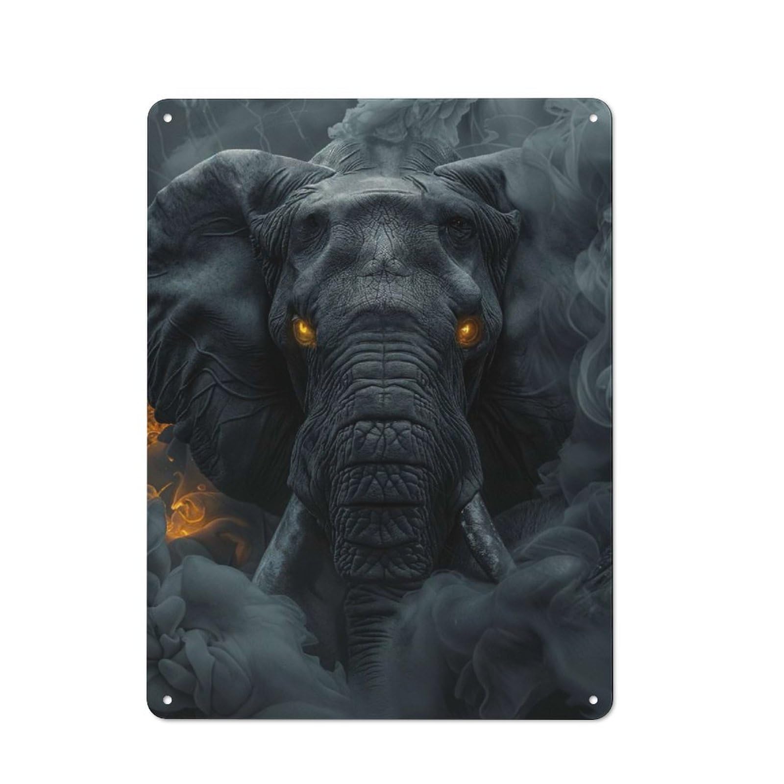Elephant in Black Smoke Metal Wall Sign 40x30cm, Modern Retro Loft Wall Plaque for Flat, Bar, Studio Or Gallery Wall