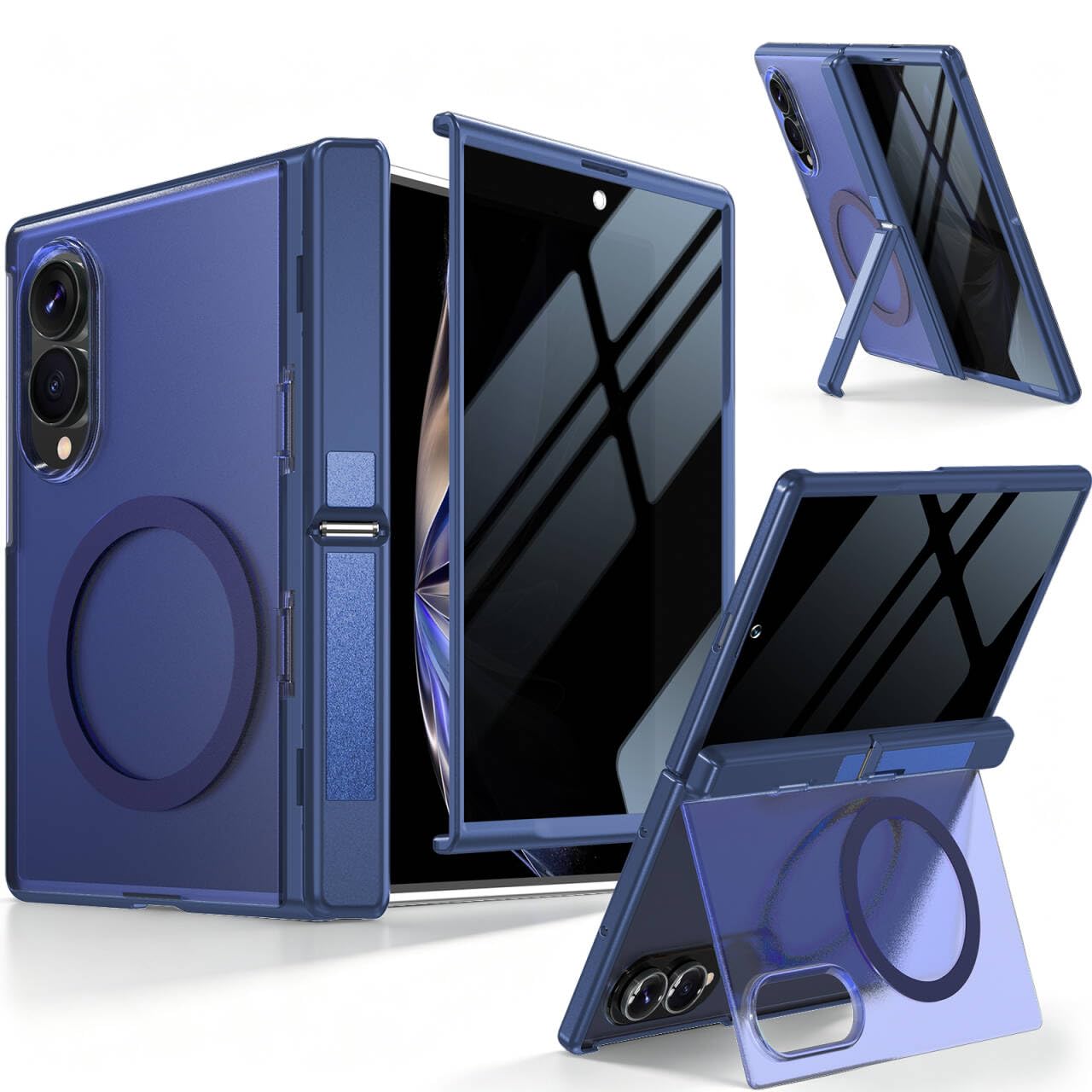 WRJ Custodia per Samsung Galaxy Z Fold 8 con pellicola protettiva per lo schermo privacy e cavalletto pieghevole, adatta per Magsafe, protezione per cerniere, protezione dalle cadute di grado militare