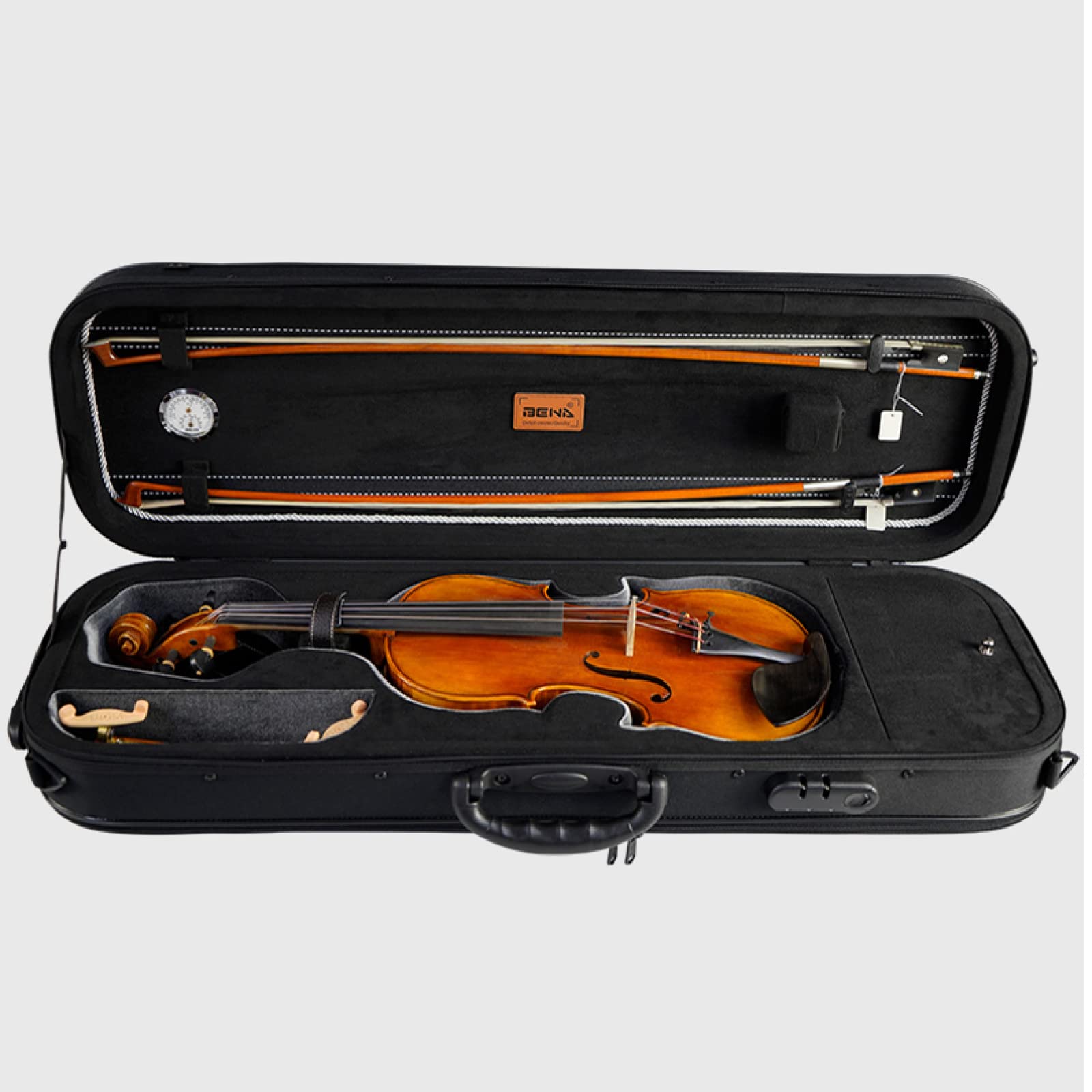 Estuche para Violín de Tamaño Completo 4/4 Professional, con Higrómetro Paño Oxford Estuche para Violín Fuerte con Bloqueo de Contraseña y Correas para Mochila,Red
