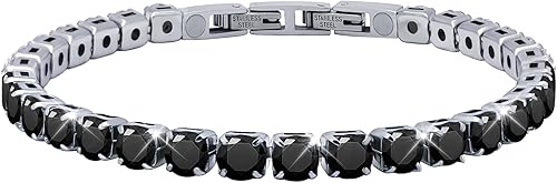 JEROOT Magnetic Bracelets for Women, Stainless Steel Bracelets for Women with 5mm 5A+ Cubic Zirconia, Classic Adjustable Magnetic Tennis Bracelets