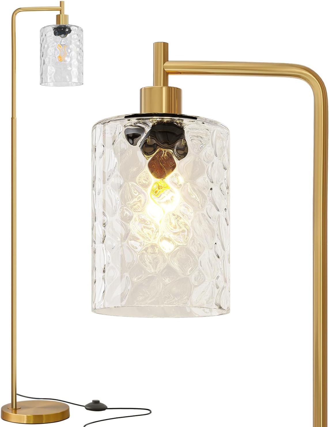 Oneach 66" Gold Floor Lamp for Living Room, Industrial Floor Lamp with LED Bulb, Glass Shade, Foot Switch, Morden Tall Farmhouse Standing Lamps for Bedroom, Office, Study Room