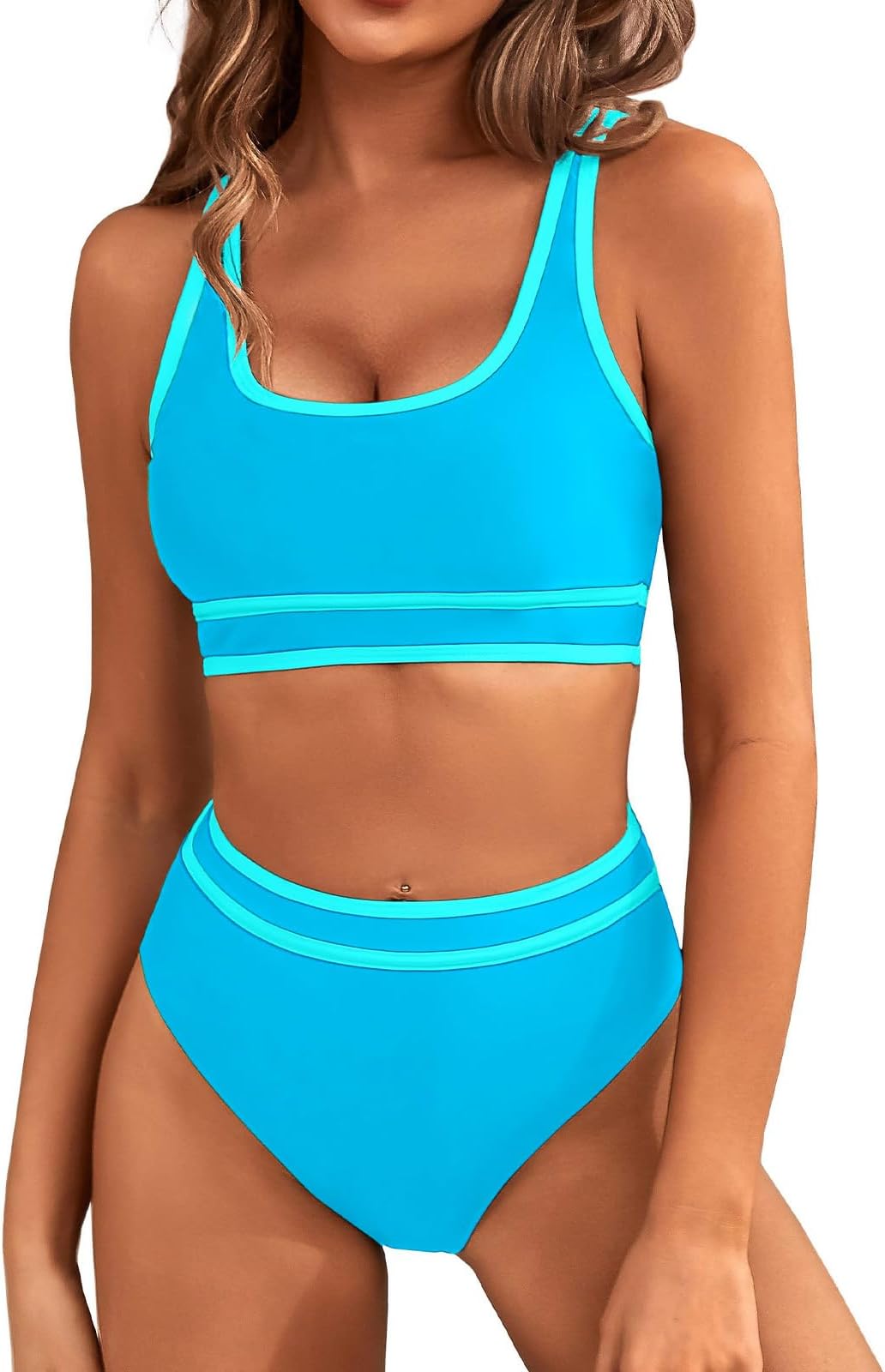 Women's Bikini Sets Bikini Tops High Waisted Bottom Tummy Control Bathing Suits Cut Out Ladies Swimsuit Suits Padded Beachwear