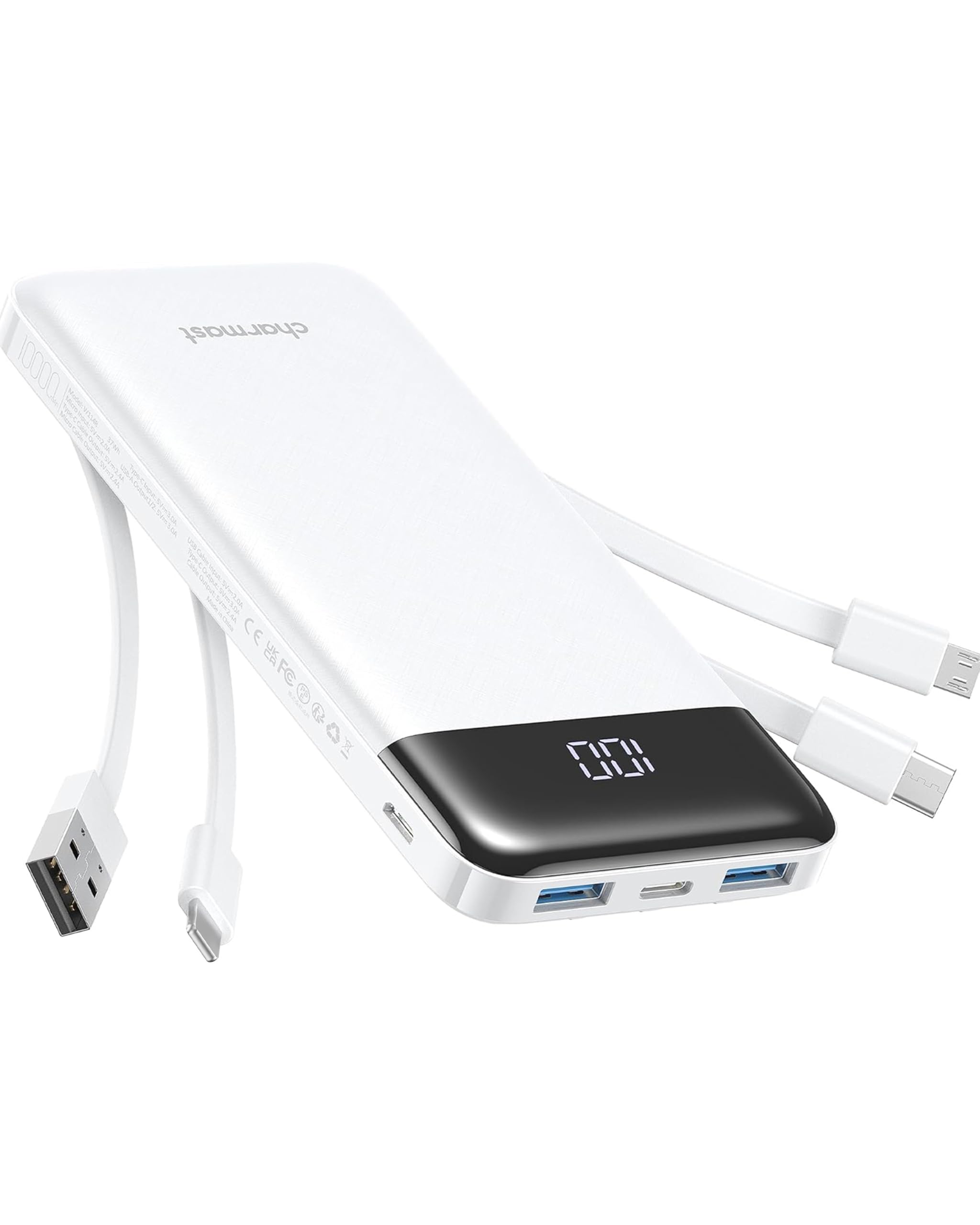 Charmast Power Bank with Built in 4 Cables 10000mAh Portable Charger