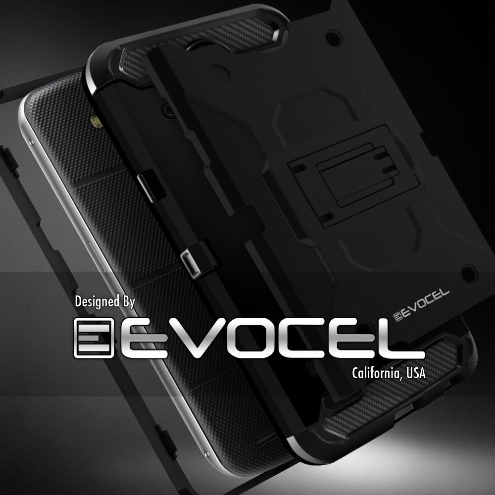 Evocel Trio Pro Series Phone Case Compatible with LG X Charge, LG Fiesta, LG X Power 2, LG V7 with Belt Clip Holster and Kickstand, Black