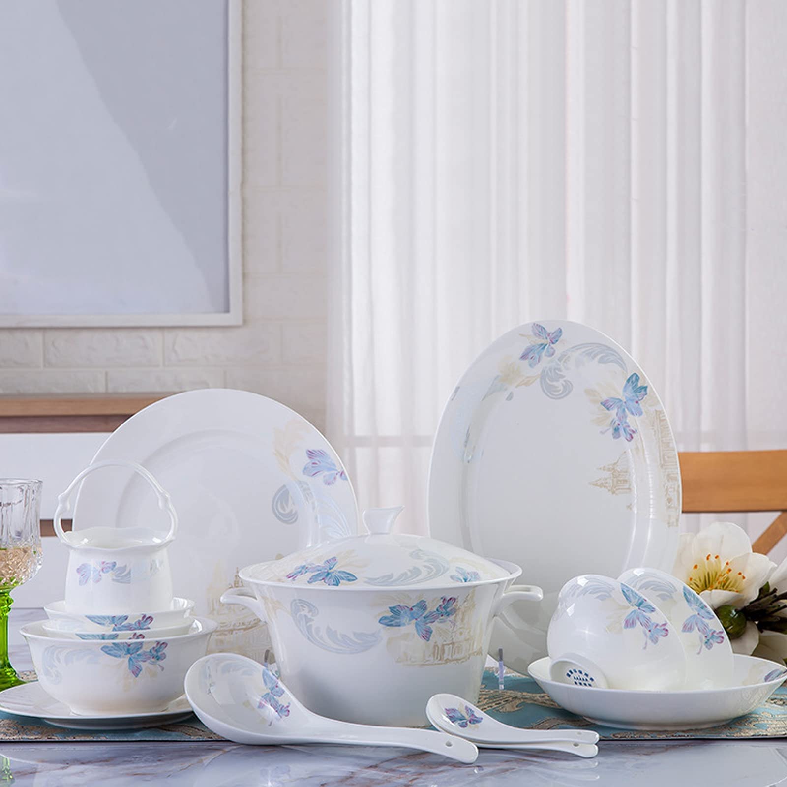Zestaw Naczyń Ceramicznych W Stylu Retro, Piękny Zestaw Porcelany W Kolorze Niebieskim I Białym, Idealny Na Domowe Przyjęcie, Wesele, Hotel, Boże Narodzenie