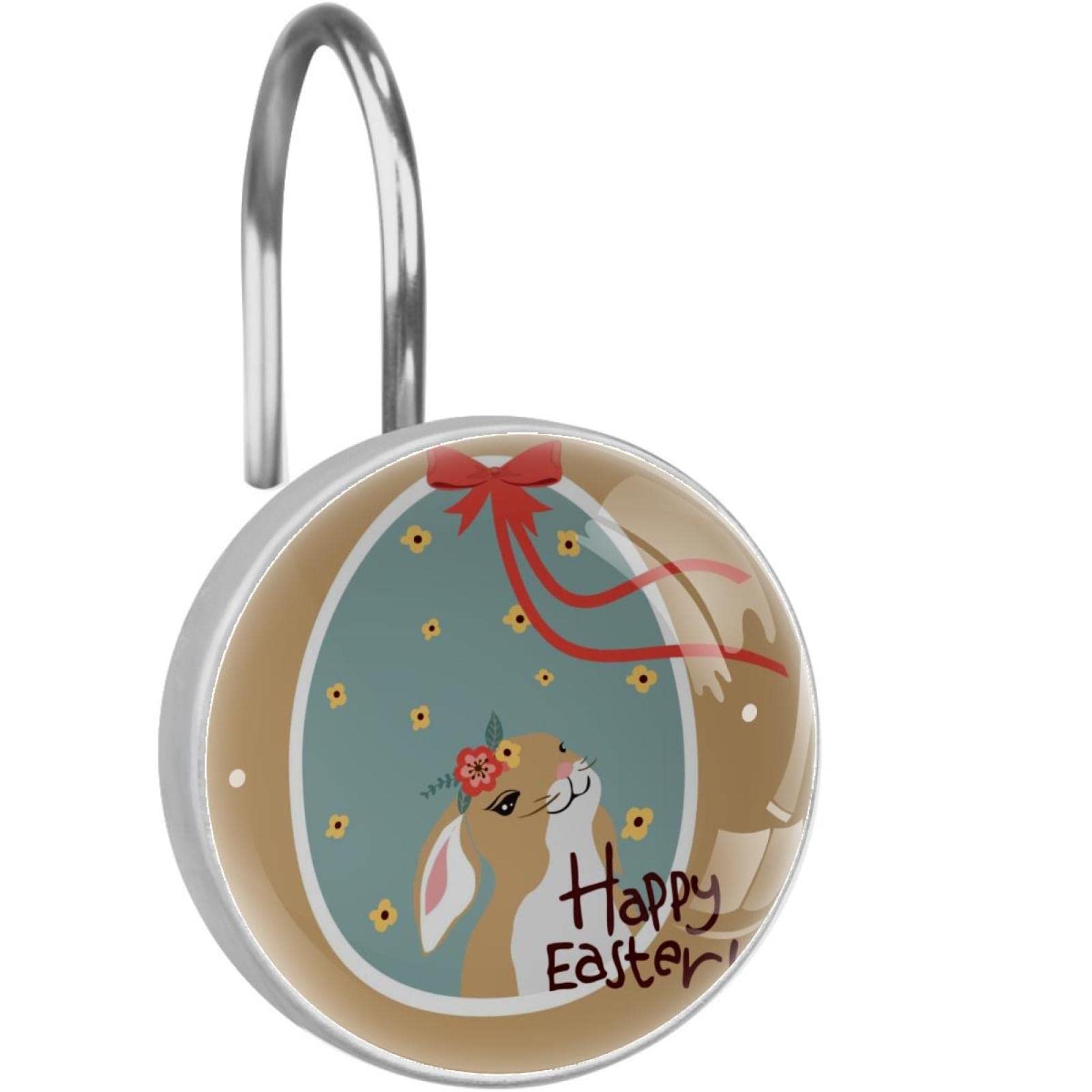 Crochets rideau de douche lapin Pâques en cristal brillant et métal robuste anneaux de luxe