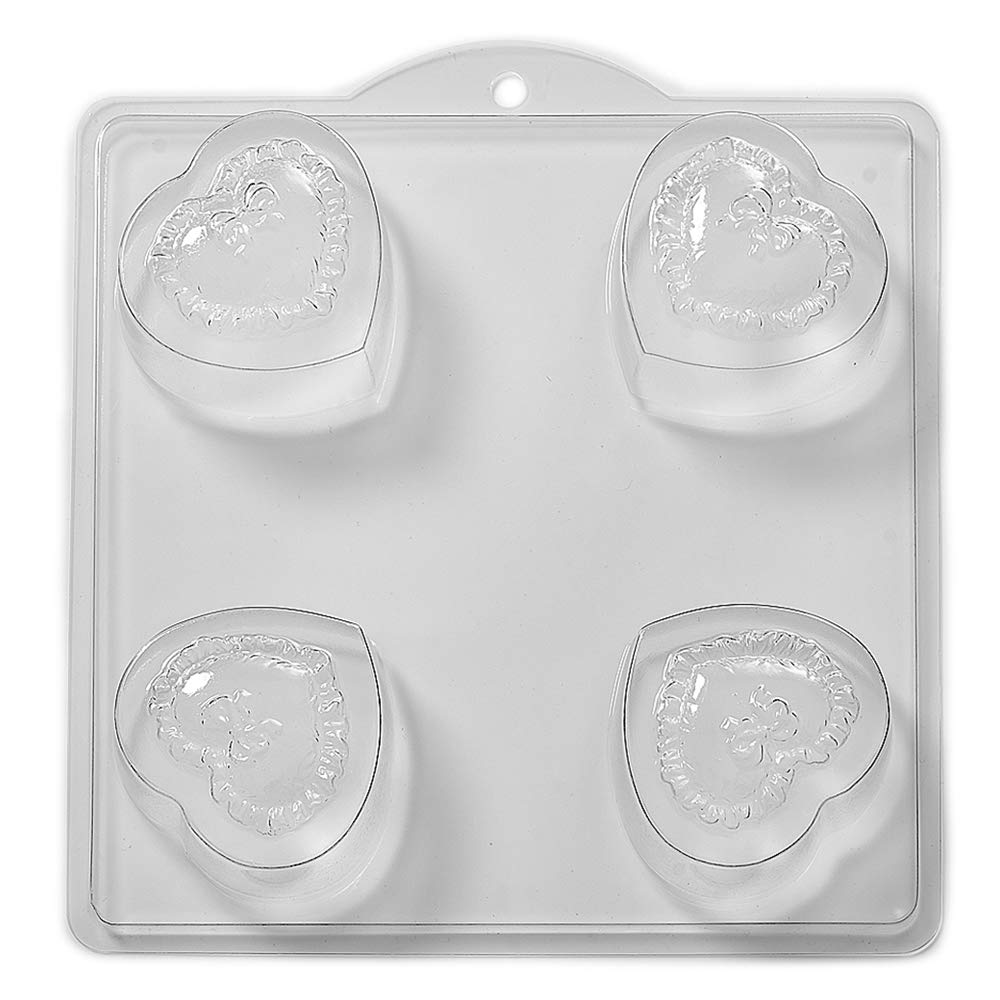 World Of Moulds Transparent | 4 Cavity Frilly Bow Heart Soap/Bath Bomb Mould Mold M18