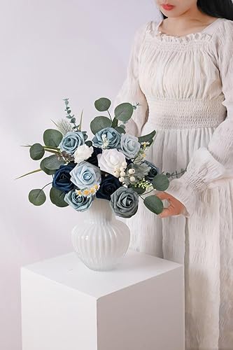 Miniatura 2 de 25 rosas artificiales color naranja degradado con tallos para ramos de boda, centros de mesa, arreglar decoraciones (degradado naranja)