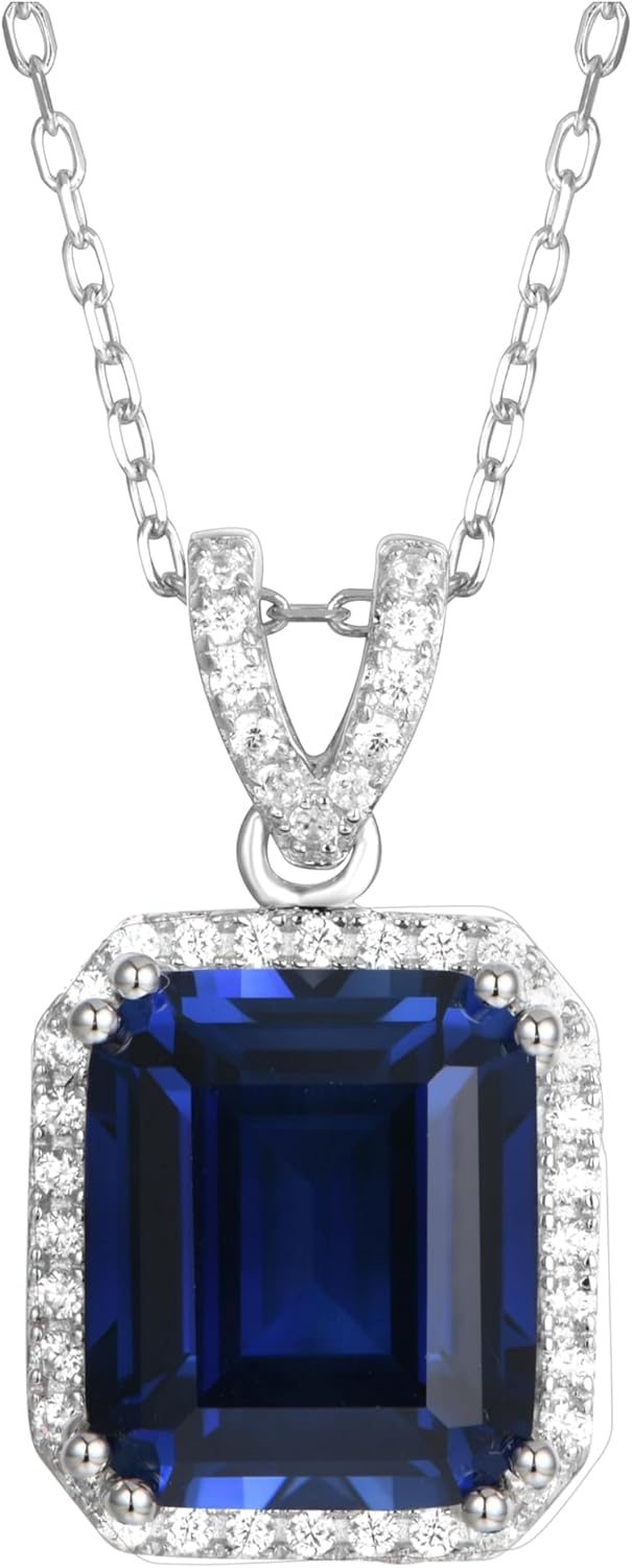 18K White Gold Plated Silver Necklace With Lab Grown Blue Sapphire/Amethyst/Emerald/Ruby/Zultanite, Adjustable Chain 16″-18″, Necklaces For Women, Gift For Her, Jewelry For Women Comes With Gift Box