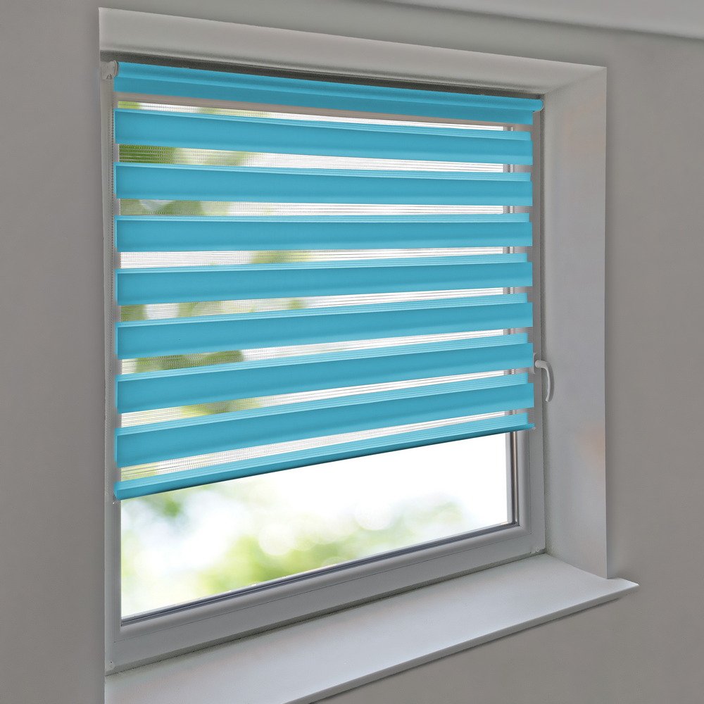 Mini Klemmfix Doppelrollo Außenmaß Breite 45 x 160 cm Höhe - hellblau lichtdurchlässig Kettenzugrollo mit Seitenzug - Klemmrollo kein Bohren inkl. 2 Stück Klemmhalter Easy&Fix