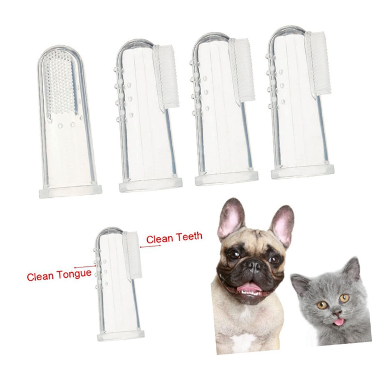 Brosse à Dents pour Animaux à Doigt, Lot de 4, Silicone | Design Moufles Doigt, pour Chaton et Animal de Compagnie, Brosse les Dents et Masse les Gencives