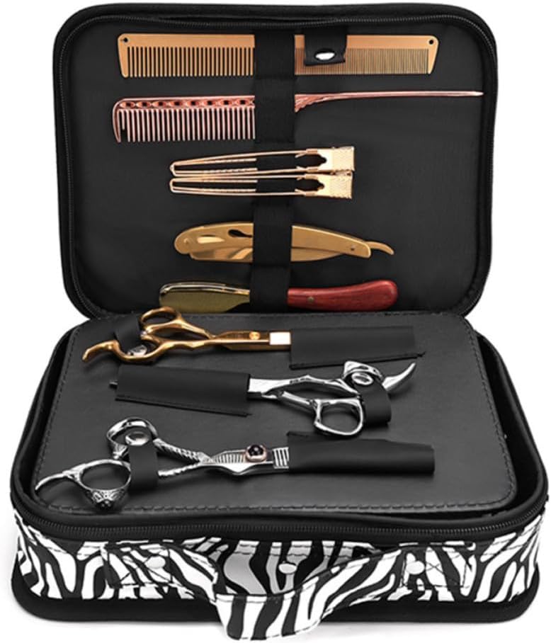 FRCOLOR Portable Barber Clipper Bag Hair Tool Organizer Scissor Pouch Holder Stylish Black Fabric Container Convenient to Carry for Family Grooming Kit and Personal Use