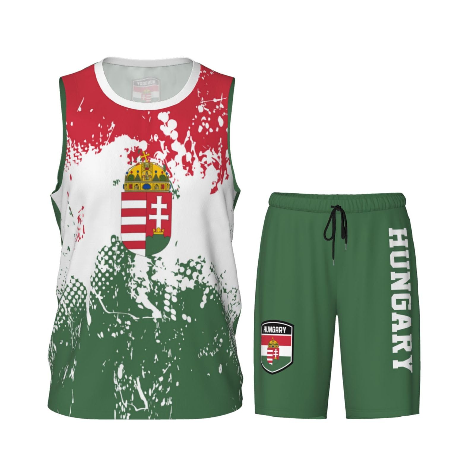 Hungary Flag Grain (2) Basketball Jersey Uniform Suit for Men Adults Training Athletic Set