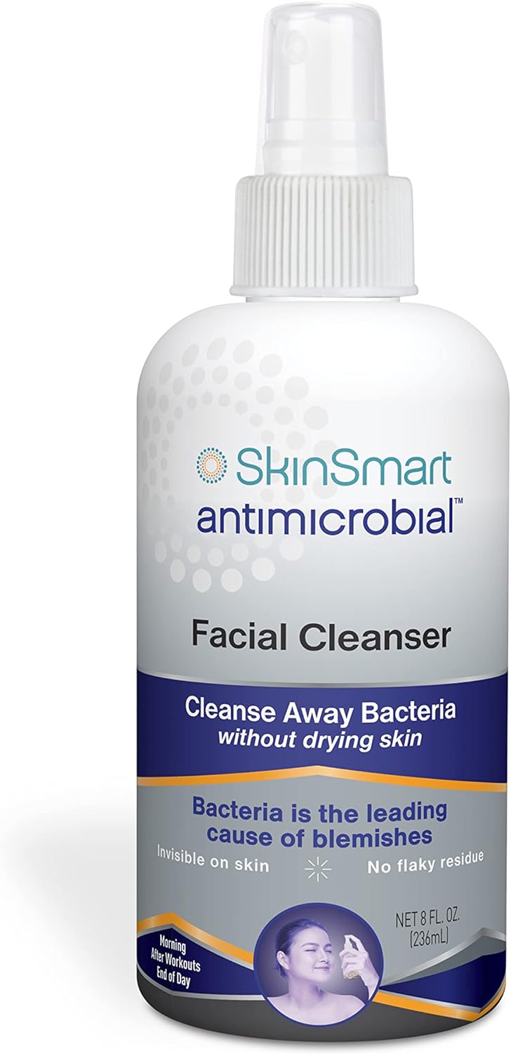 SkinSmart Gezichtsreiniger voor acne, gericht op bacteriën voor actieve tienersporters na de training en acne, voor volwassenen, 237 ml spuitfles, veilig voor meerdere dagelijkse toepassingen
