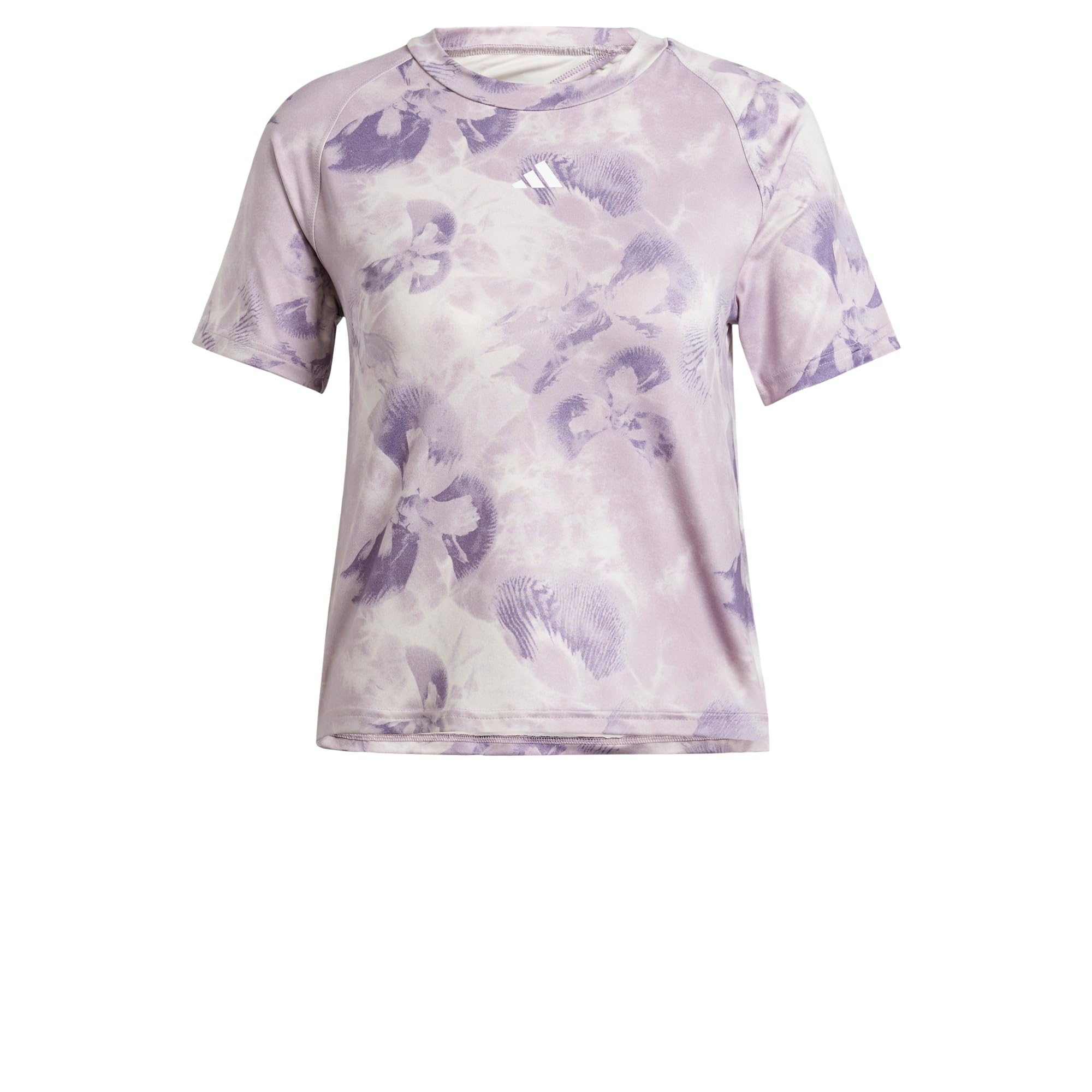 adidas Women's Train Essentials AOP Flower Tie-Dye Tee, Putty Mauve/Preloved Fig, S