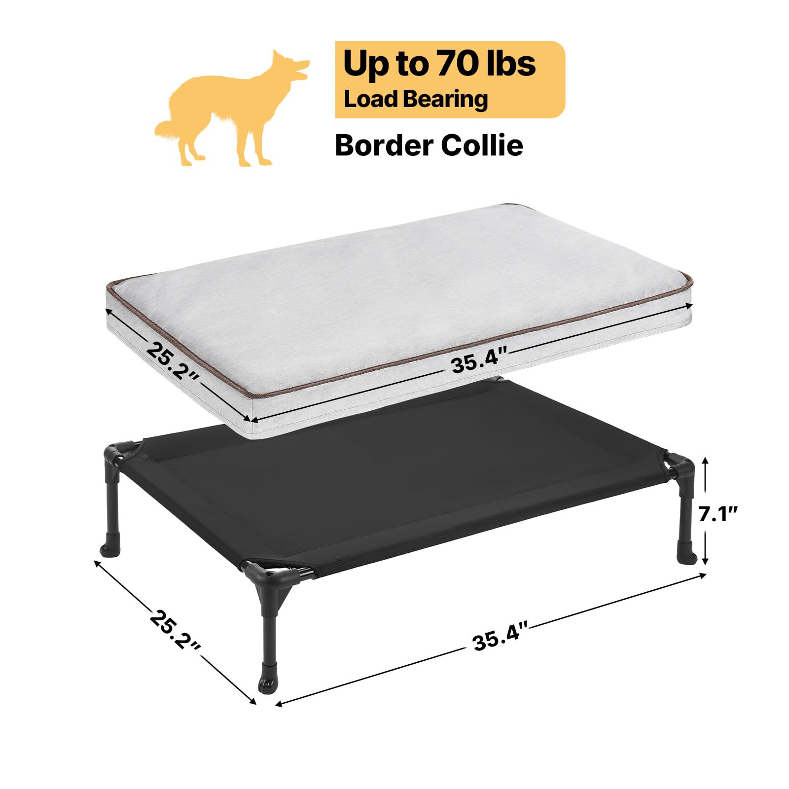 Veehoo Elevated Dog Bed with Waterproof Cushion Mat, Cooling Raised Dog Beds with Padded Top, Washable Outdoor Dog Bed, Orthopedic Pet Cot for Indoor & Outdoor, Medium Dog Bed 35.5" x 25", Dark Grey - image 6
