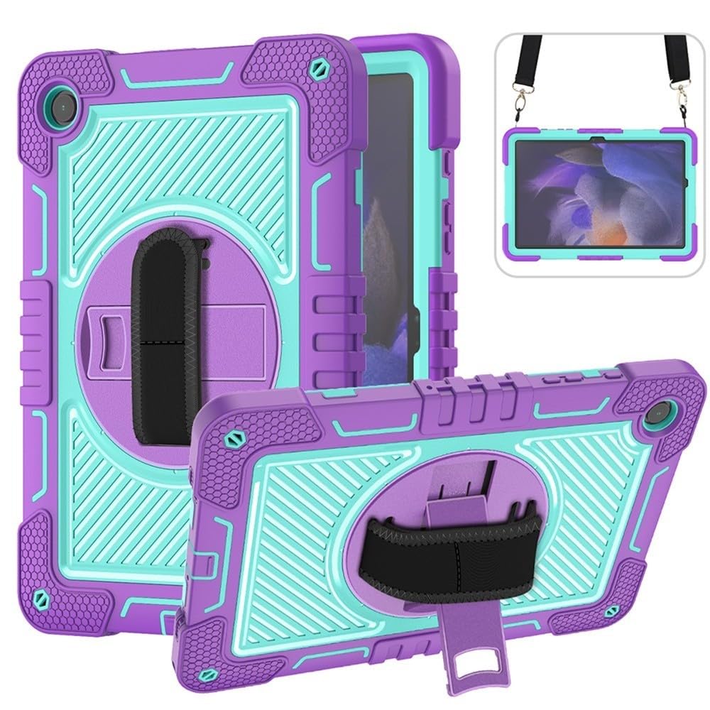 Compatibile per Samsung Galaxy Tab A11 8.7 SM-X133 SM-X135 (Colore: Viola Plus Menta) Custodia antiurto con cinturino in silicone posteriore rigido con supporto