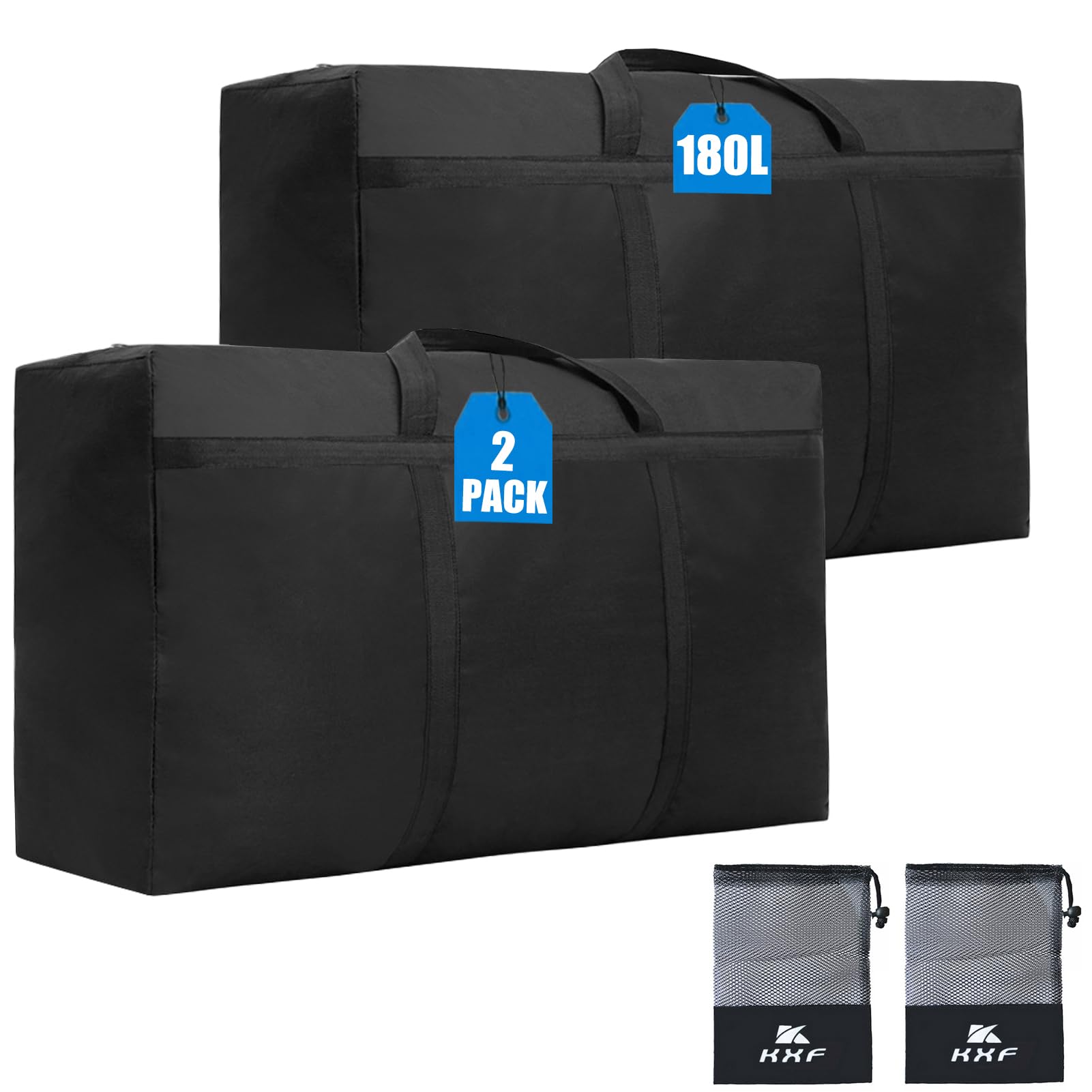 KXF Paquete de 2 bolsas de almacenamiento grandes de 180 litros, bolsas organizadoras Oxford 600D, duraderas, para decoración de festivales, bolsa de almacenamiento debajo de la cama, bolsa de viaje