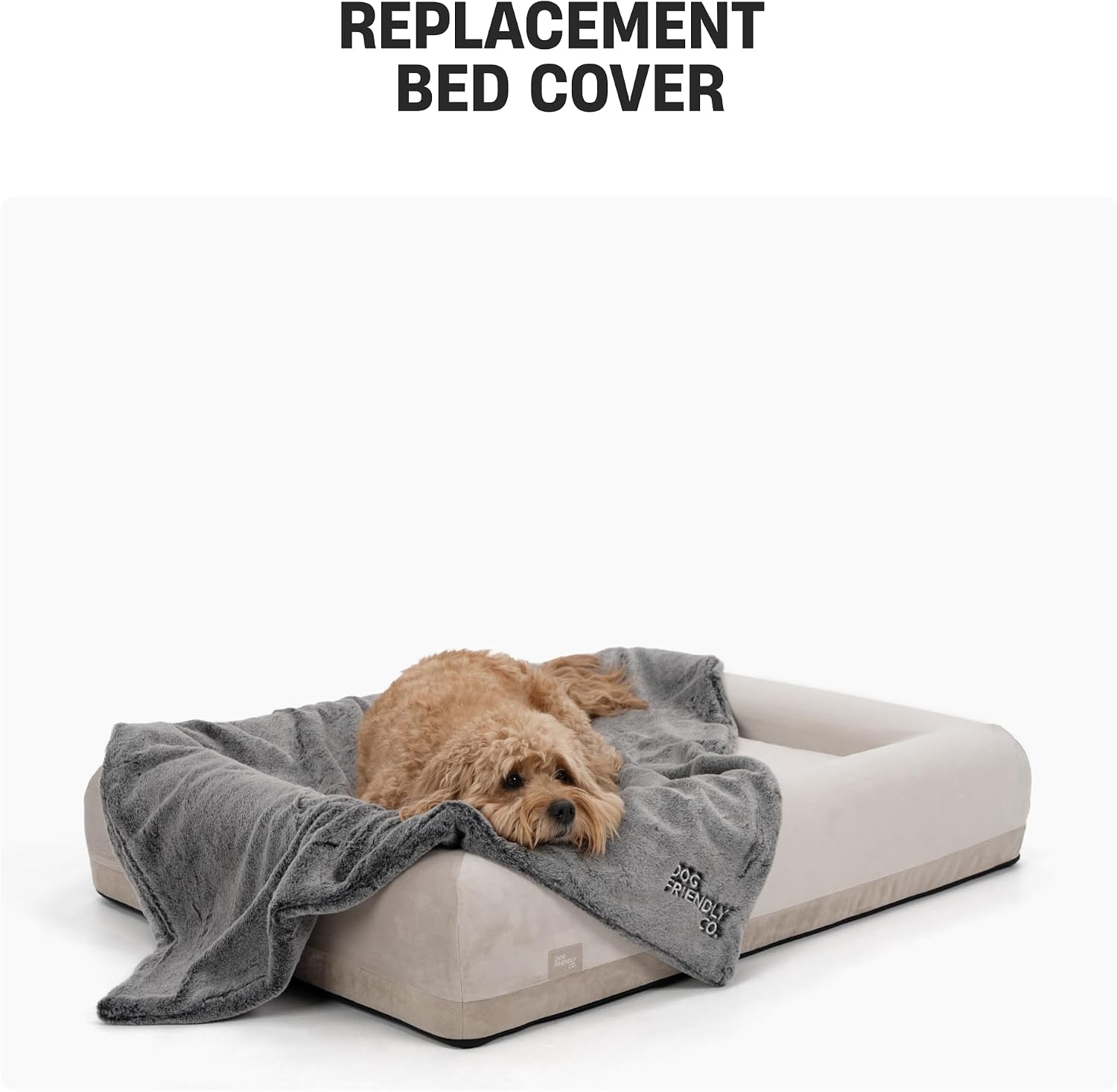 Dog Friendly Co. Dog Bed Replacement Cover | Washable Dog Bed Cover | Zipper | Soft Velvet, Durable & Easy to Clean, Allergy-Friendly | Outer Cover ONLY – No Bed Included | Beige | Large