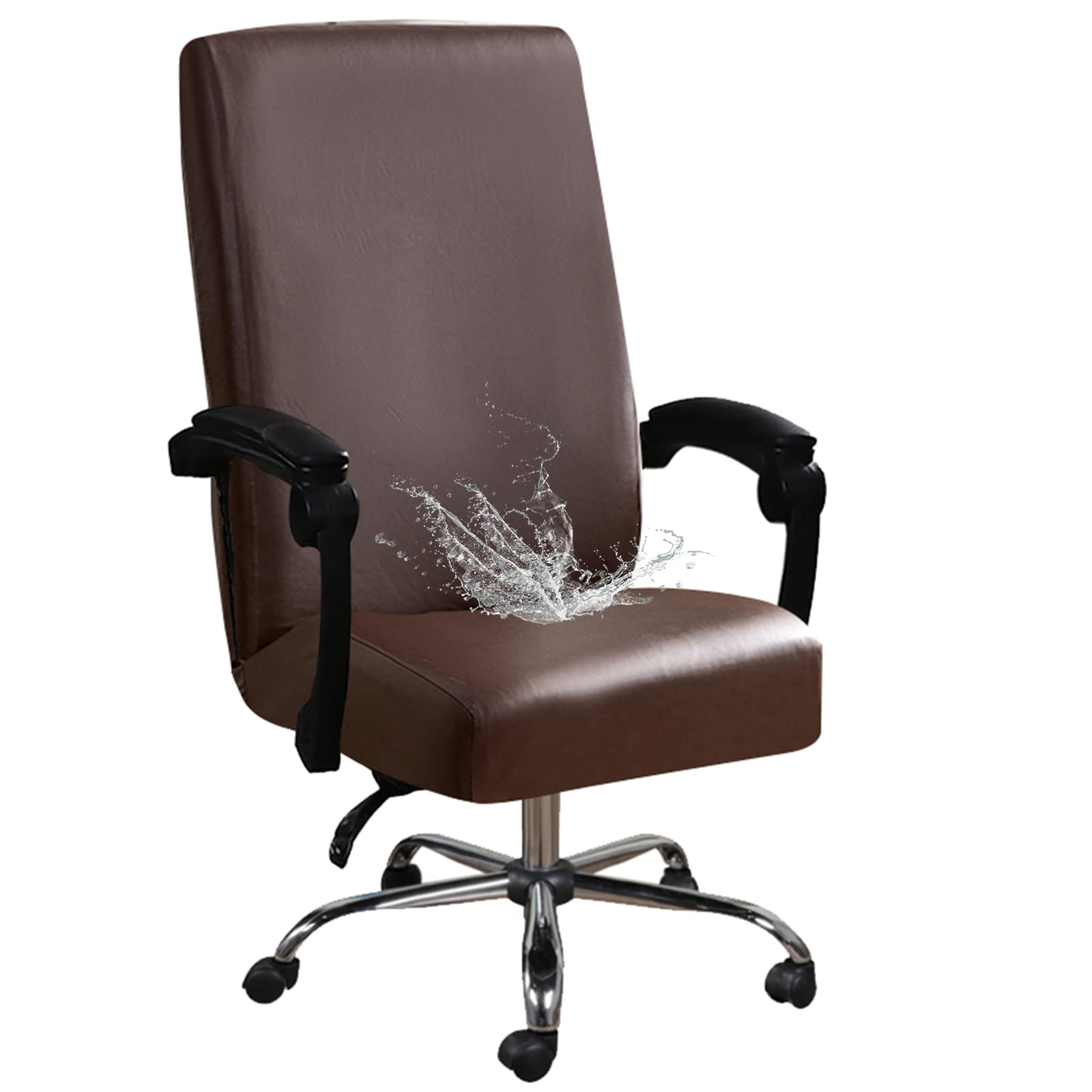 Bestenrose Waterproof Office Chair Cover with Elastic Bottom Stretch Computer High Back Chair Cover Chair Slipcovers Protector Removable Chair Seat Cushion Protectors (Brown, Medium)
