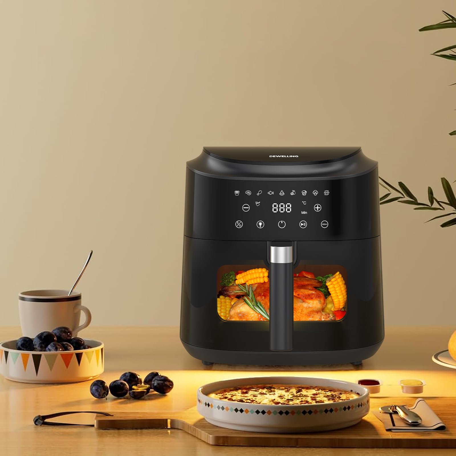 Air Fryer XXL 9 L - 2350 W Friteuse à air avec grande fenêtre, cuisson rapide, 9 programmes, écran tactile LED, alimentation secteur et intérieur en métal