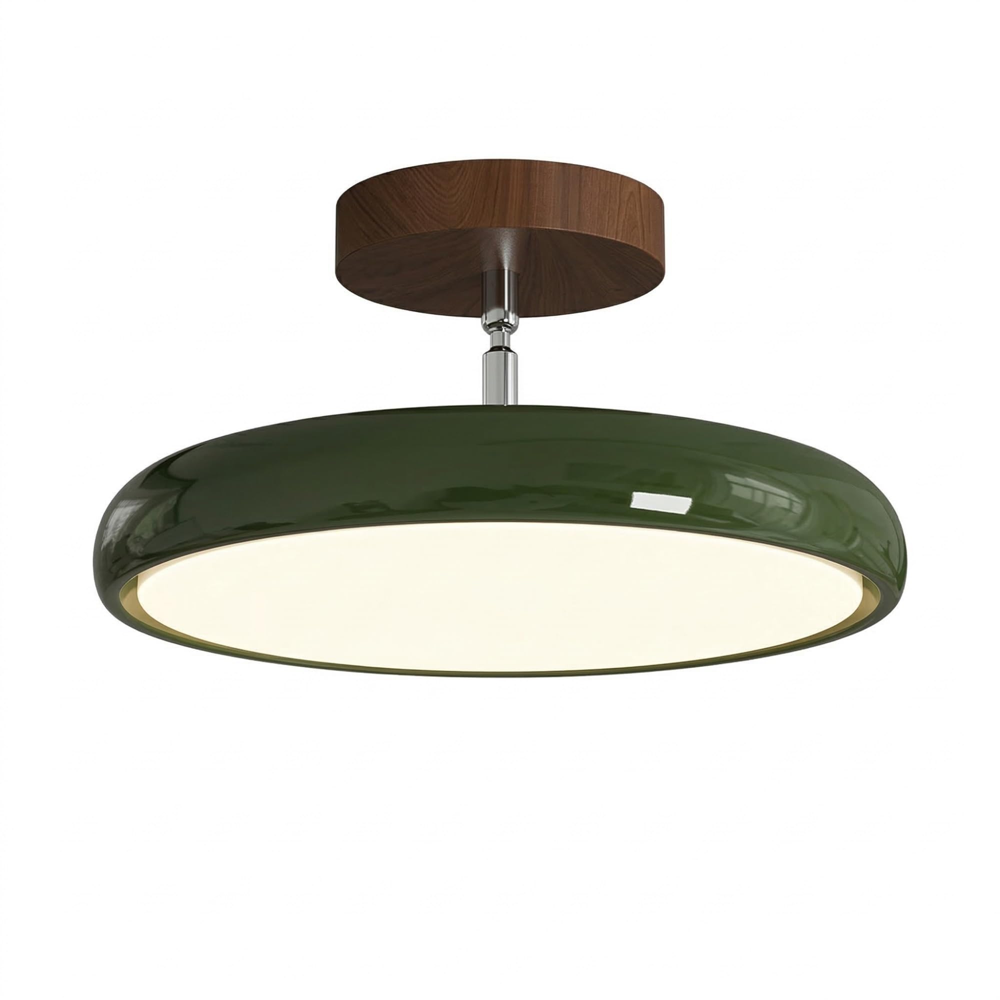 NHPJFDC Cream White Flush Mount Ceiling Light, Walnut Wood Round Ceiling Lamp with Swivel Shade, Mid Century Fixture for Bedroom, Balcony, Entryway, Reading Nook Residential(Green,Small)