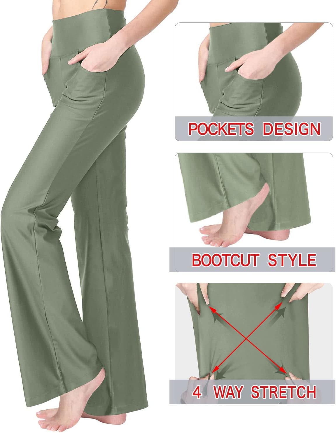 Zeronic Bootcut Yoga Pants for Women with Pockets High Waisted Workout Running Pants Tummy Control Long Bootleg Work Pants - Image 5