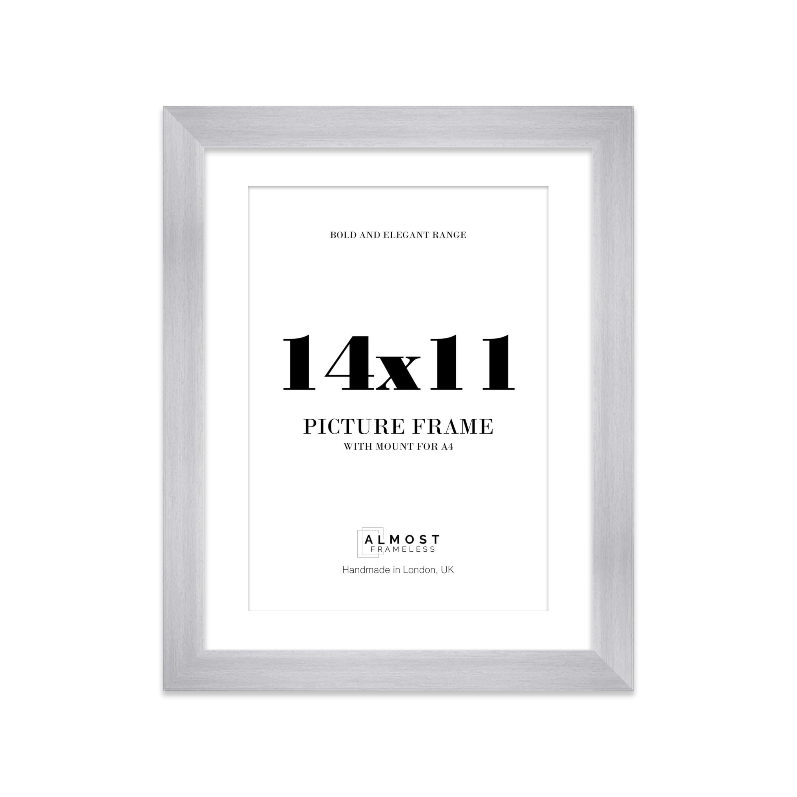 14x11" Silver Frame With Mount for A4 Pictures 28mm Edge Portrait and Landscape Display with Wall Hooks and Kickstand, 1 Pack