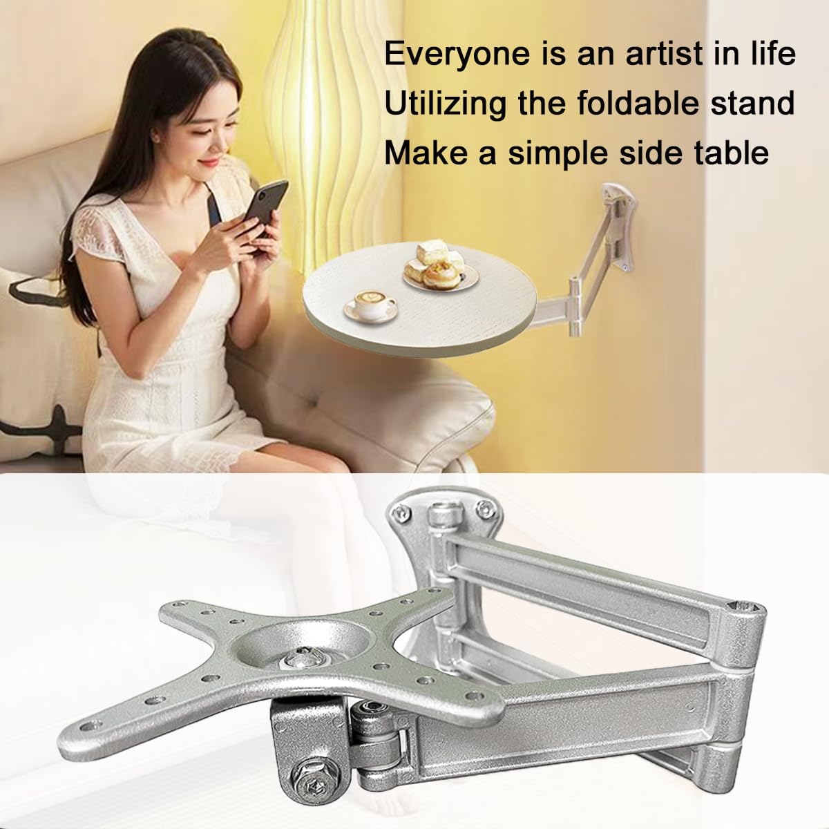 Bedside Shelf Wall Mount Tea Table Folding Brackets,Floating Nightstand Retractable Folding Hinges,Narrow Side Table Retractable Bracket,Suitable for Living Room,Bedroom,Study,Bathroom,etc