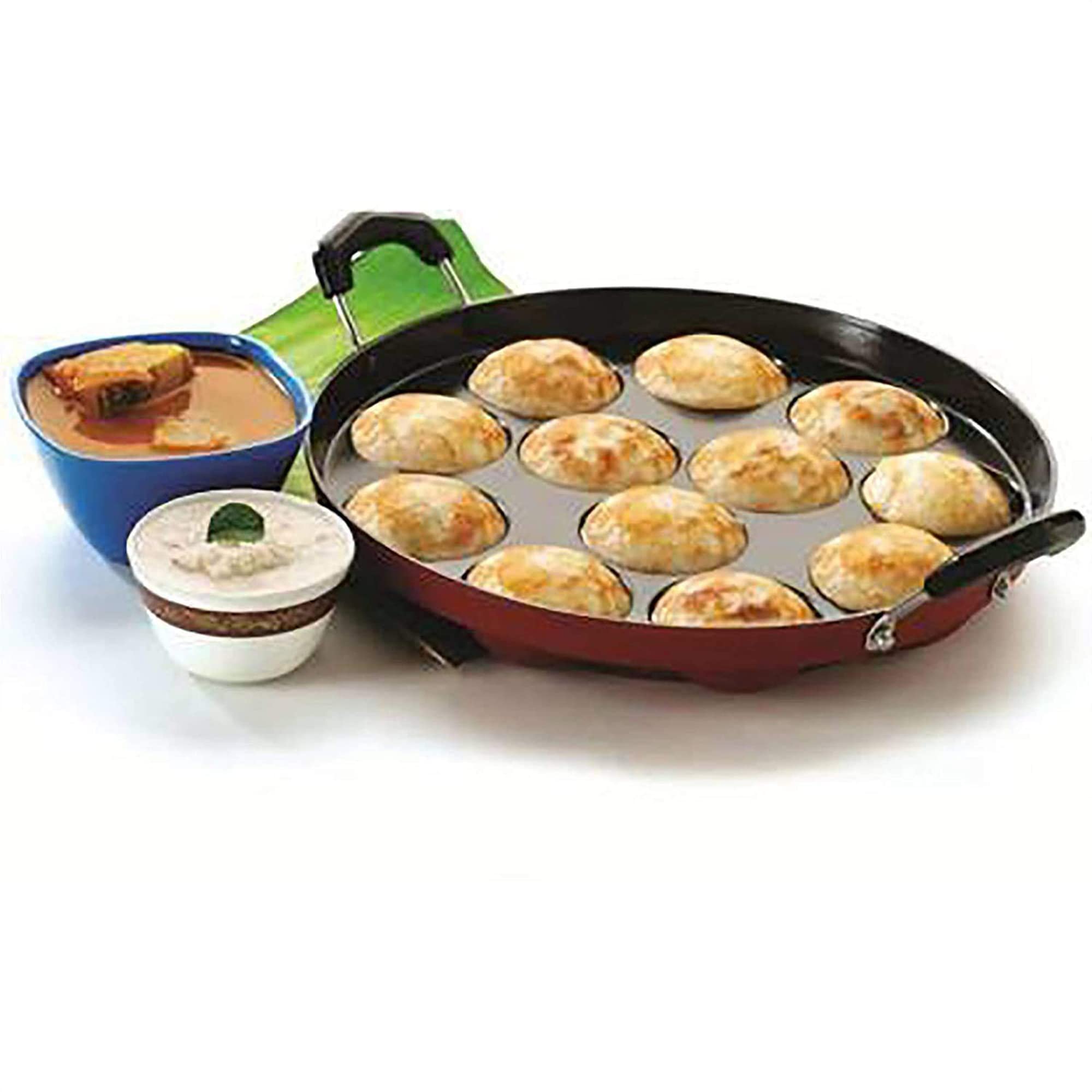 IDEAL PRIME Durable Aluminum Non-Stick 12 Cavity Appam Maker with Steel Lid 22 cm Diameter Rust Proof Appa Pan Appam Patra Paniyarakkal Paniyaram with Side Handles Cookware Pack of 1