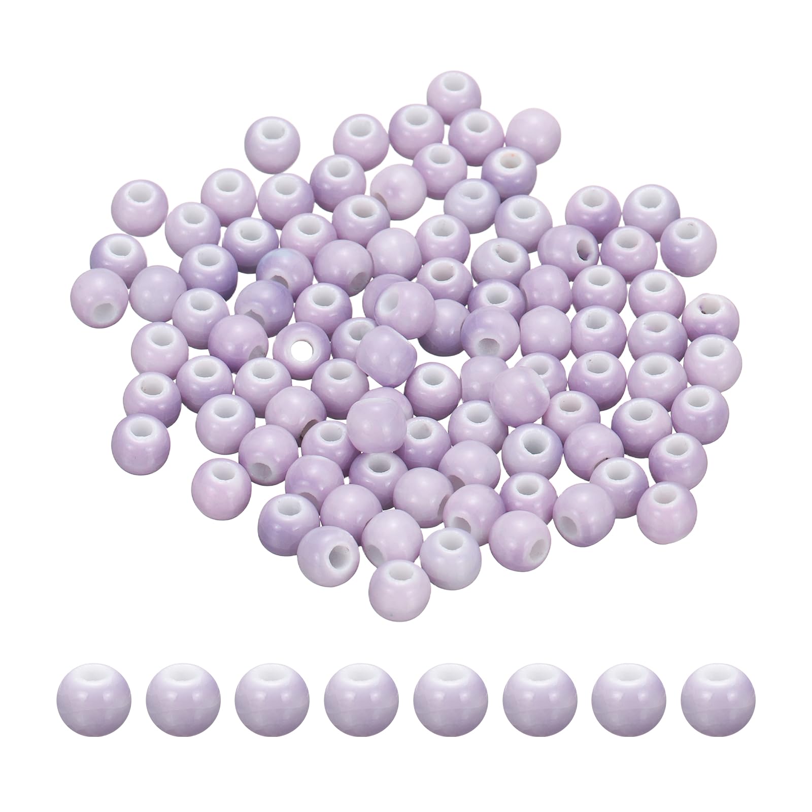 PATIKIL 100 Pcs Porcelain Beads, 6 mm Round Ceramic Handmade Spacer Loose Beads for Bracelet Necklace Earring Jewelry Making DIY Crafts, Purple