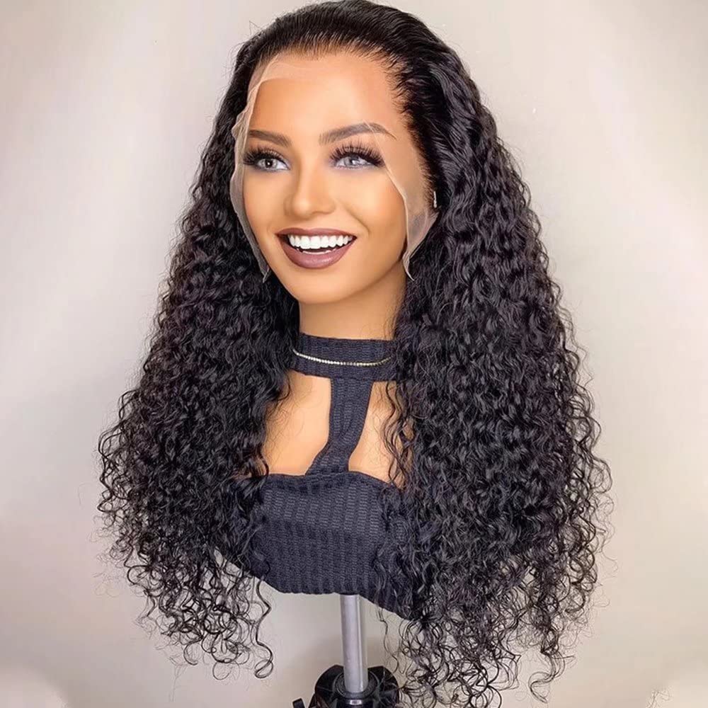 Water Deep Wave HD Invisible Frontal Wig Brazilian Human Hair 13x6 Curly Lace Front Wig Transparent HD Lace Human Hair Wigs Pre Plucked with Baby Hair Bleached Knots for Women 150 Density 16 inch