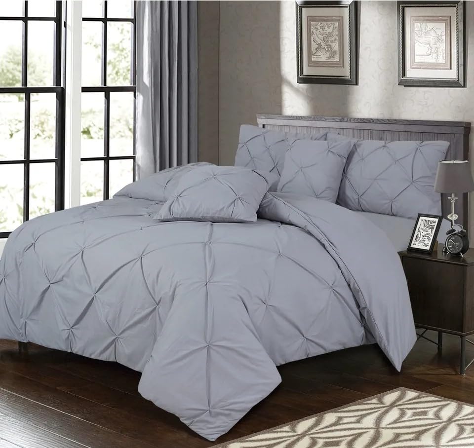 Northern Luxe Pintuck Duvet Cover with Pillowcases – Pinch Pleated Soft Bedding Set, Quilt Cover for Ultimate Comfort Top Notch Quality (Silver, Super King - Duvet Cover Only)