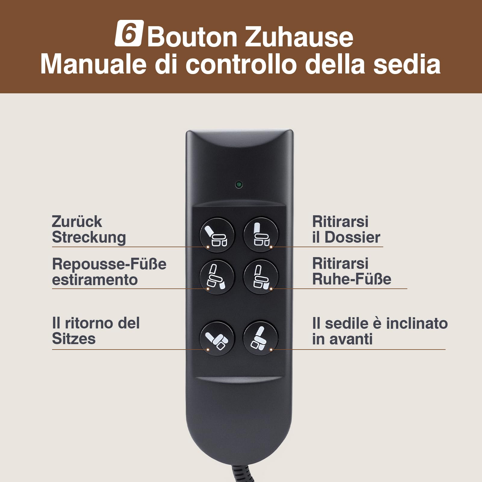 Yosoo Health Gear Remoto Remote Control 6 Pulsanti Controller Manuale della Sedia di Sollevamento Cablato con Cavo a Molla per Divano Elettrico