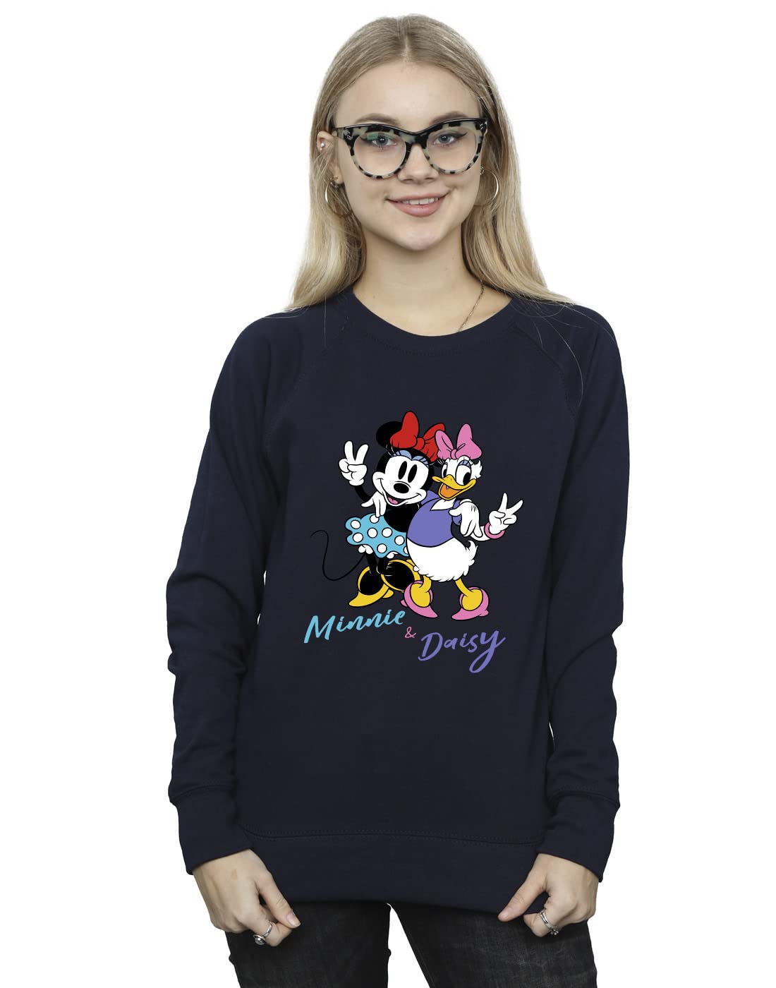 Absolute Cult Women's Navy Blue Disney Minnie Mouse And Daisy Sweatshirt Large