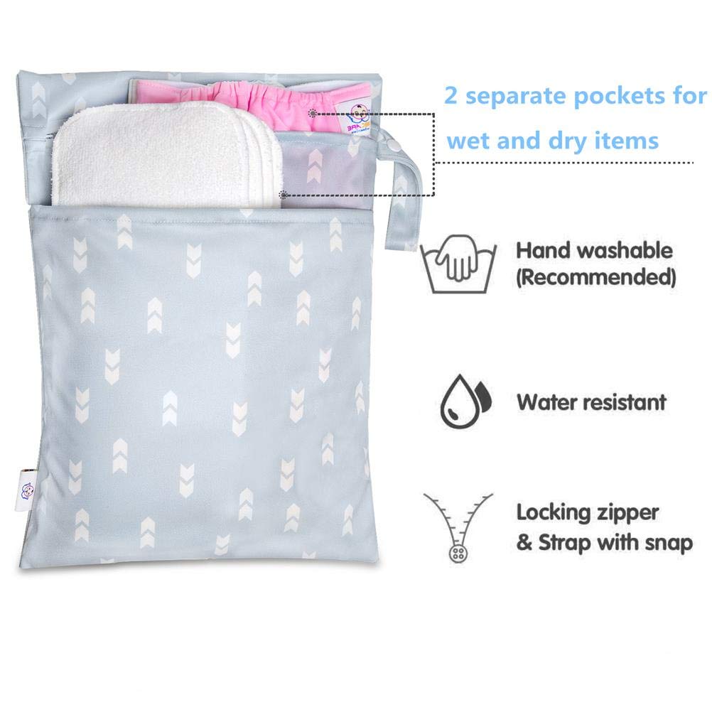 Wet Dry Bag Kid Wet Bag Baby Cloth Diaper Wet Suit Bags Waterproof with Zipper and Snap Handle 2pcs
