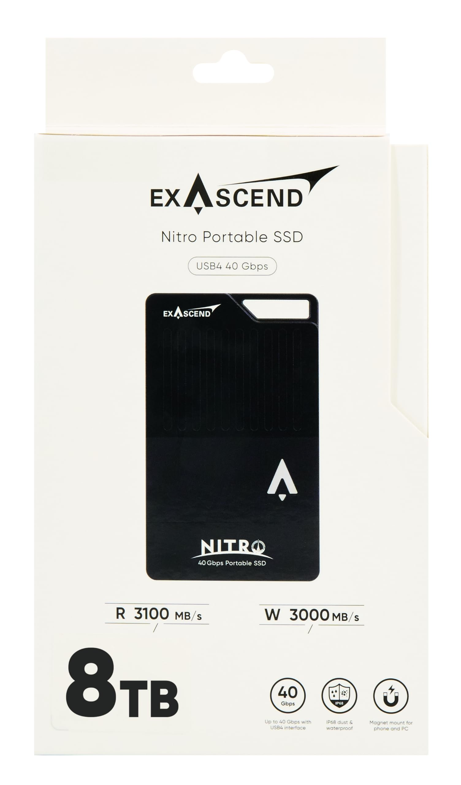 Exascend Nitro 8TB/4TB/2TB USB4 40Gbps Portable SSD, IP68-Rated, Speed Up to 3,100 MB/s (8, TB)
