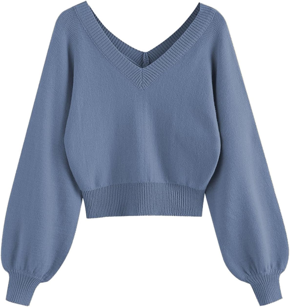 Women's Raglan Long Sleeve Double Side V Neck Short Crop Sweater Casual Loose Fit Knit Top Sweaters