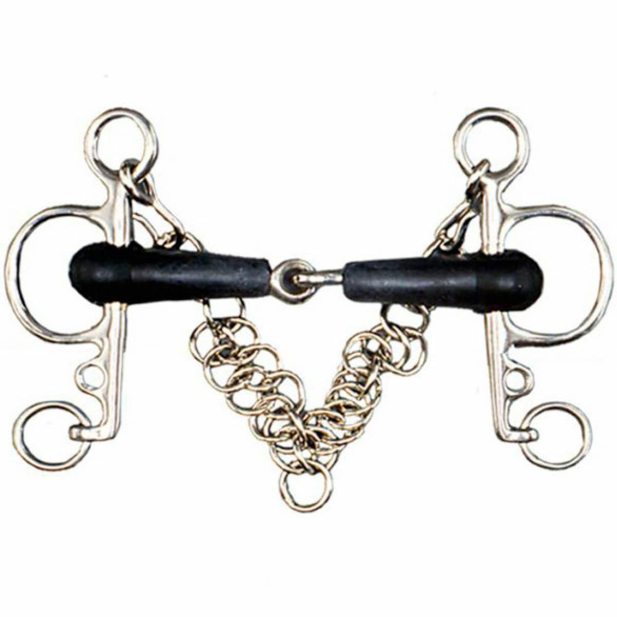 Morso Pelham rivestito in gomma imboccatura 20 mm con barbozzale e ganci 12,5 cm