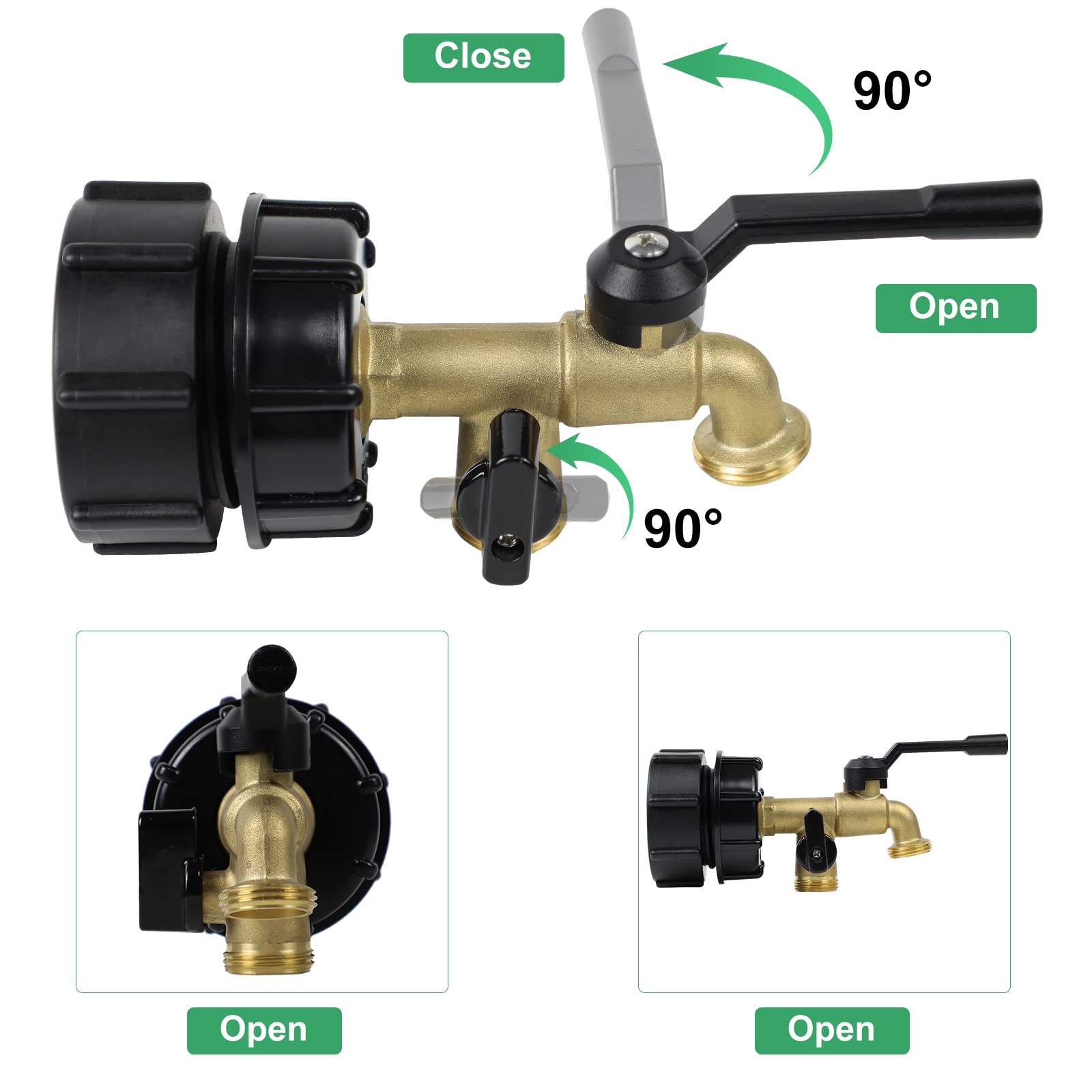 275330 Gallon IBC Tote Water Tank Adapter, 2 in 1 Double Faucets 2.36