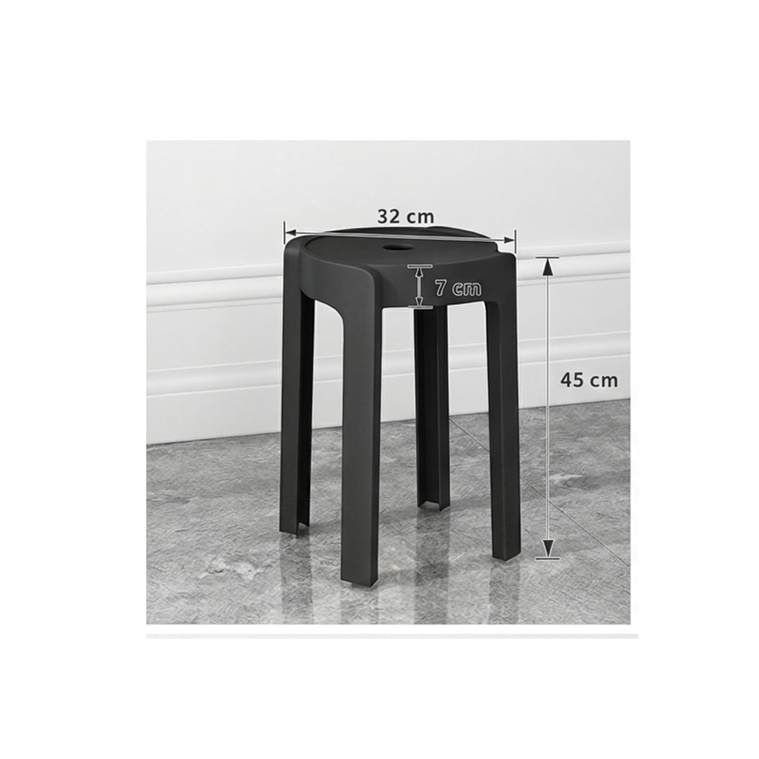 BM Home Tabourets Gigognes Empilables en Plastique Noir, Légers pour Maison Cuisine Jardin