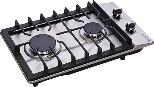 Miniatura 5 de Placa de cocina de gas de 12 pulgadas, 2 quemadores incorporados de acero inoxidable, estufa convertible de propanogas natural