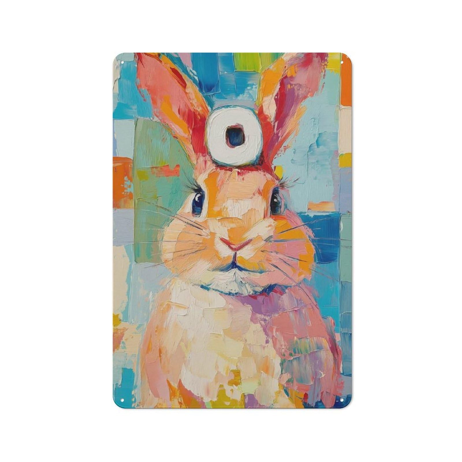 Junmoney Colorful Rabbit Painting Tin Wall Plaque 30X20cm With For Dining Room Or Kitchen, Tin Sign Wall Decor For Kitchens And Dining Spaces