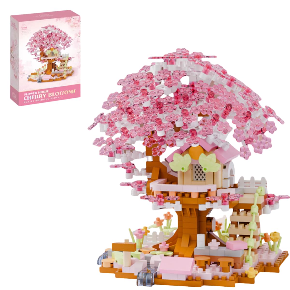 Yozelux Cherry Blossom Tree Building Block Set, 690 PCS Japanese Sakura Tree House Building Kit, Flowers House Model Sets for Adults, Bonsai Home Decoration Construction Gift forTeens Adults