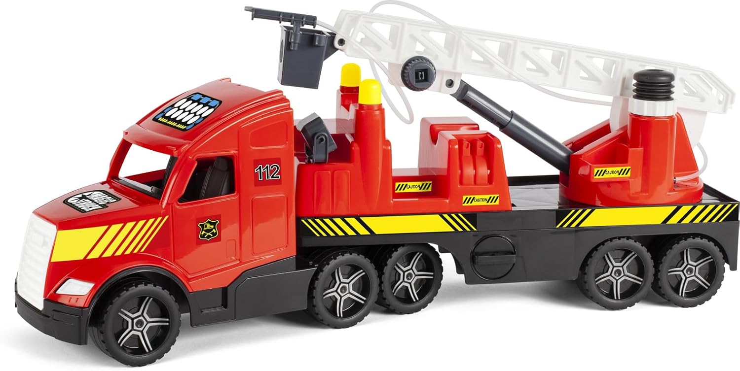 Wader 36221 Magic Truck Fire Brigade with Extendable Ladder, Water Sprayer and Luminous Headlights, Size Approx. 79 cm, for Children from 3 Years, Gift for Creative Play