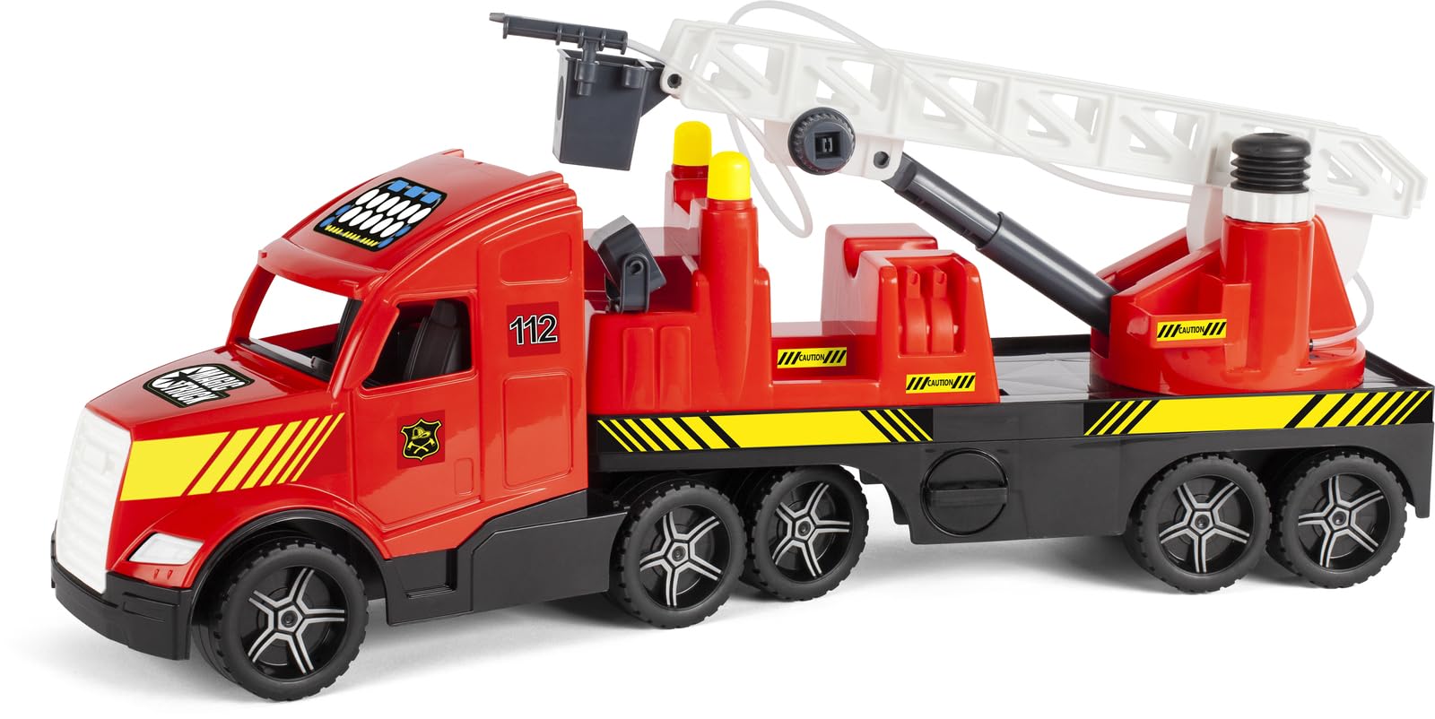 Wader 36221 - Magic Truck Feuerwehr mit ausziehbarer Leiter, Wasserspritze und leuchtenden Scheinwerfern, Größe ca. 79 cm, für Kinder ab 3 Jahren, Geschenk für kreatives Spielen