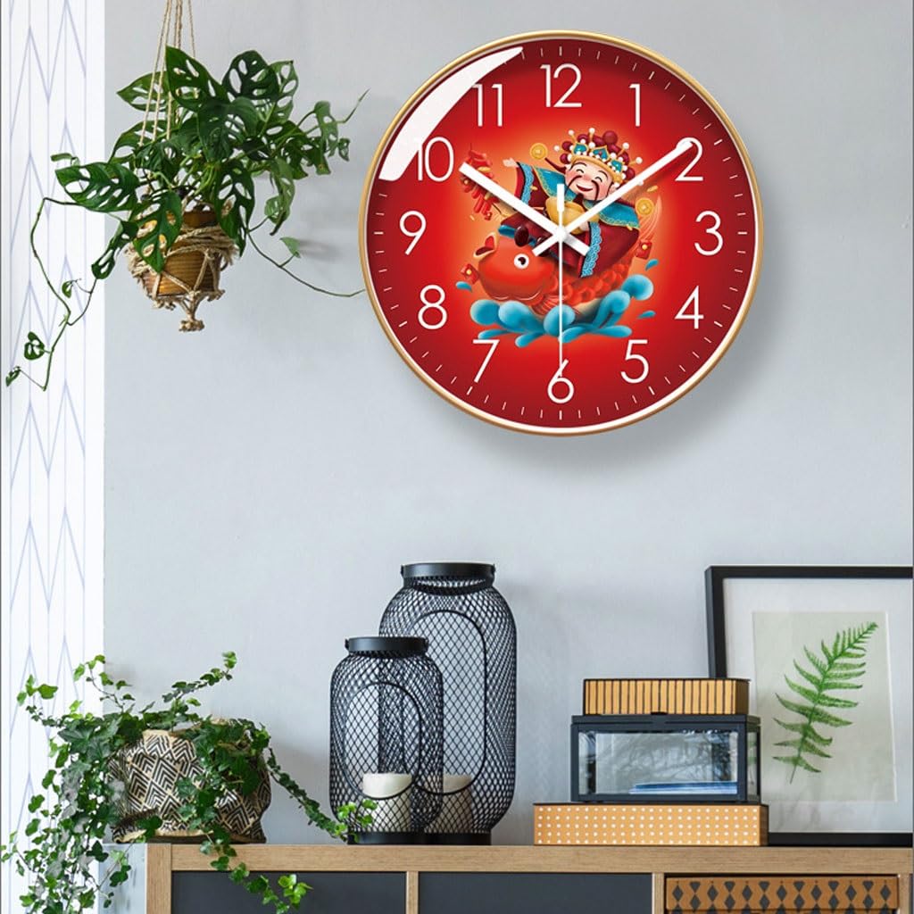 Orologio da parete Orologio da parete in stile cinese Orologio da soggiorno Orologio da casa festivo Dio della ricchezza Orologio da parete Orologio al quarzo silenzioso Reloj De Pared(A)