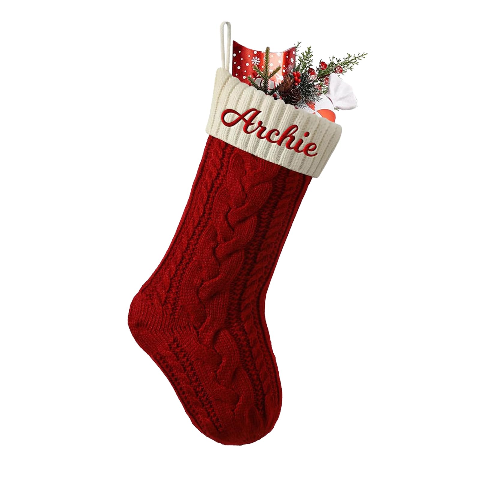 Personalized Christmas Stockings 1PC Custom Name Family Christmas Stockings, 18" Large Knitted Xmas Fireplace Hanging Stocking, Hanging Ornament for Holiday Party Decoration A
