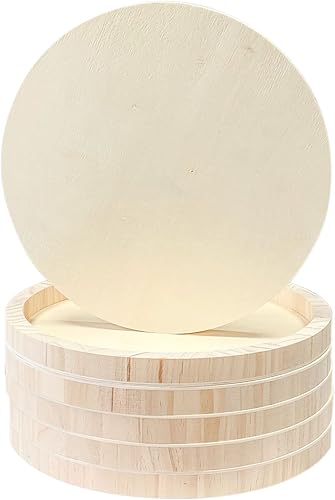 Paquete de 6 paneles de arte de madera de 12 pulgadas, paneles de lienzo de madera sin terminar de forma redonda, placa de madera, marco de madera,
