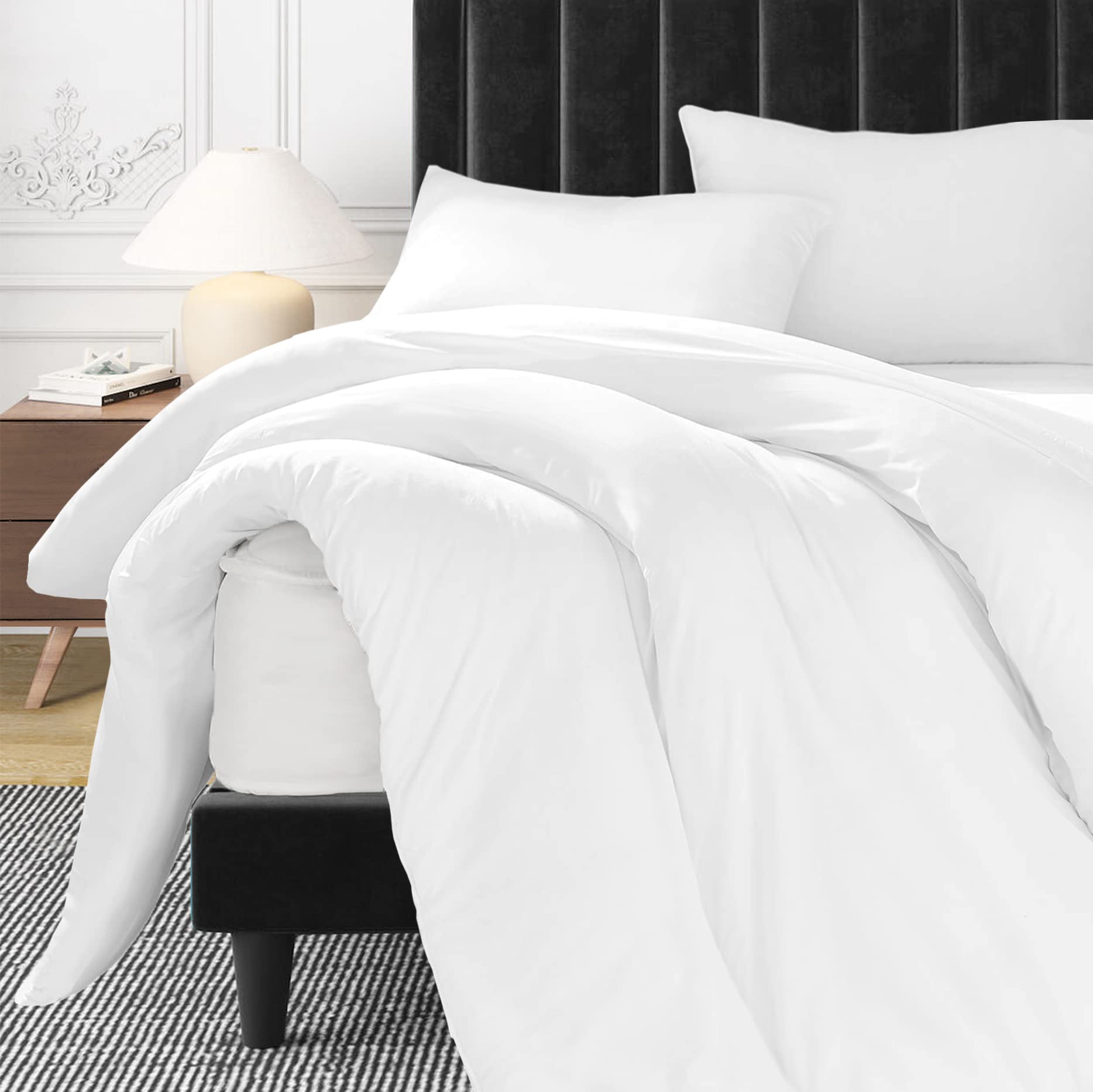 Crescent Collection 300 Thread Count 100% Pure Egyptian Cotton Duvet Cover With Pillowcase Bedding Set (White, Single: 135x200cm) - Image 2